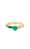 Aisha Baker New Beginning 18k Yellow Gold Diamond; Emerald And Enamel Ring In Green