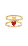 Aisha Baker Open Heart 18k Yellow Gold Diamond And Enamel Ring In Red