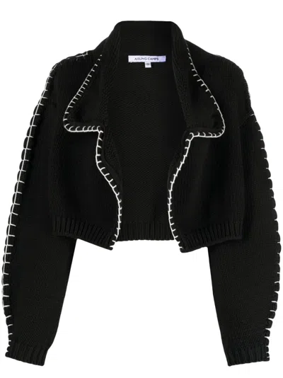 Aisling Camps Chunky-ribbed Stitch-trim Cardigan In Black