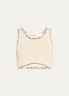 Aisling Camps Blanket Stitch Crop Top In Ivory W Black