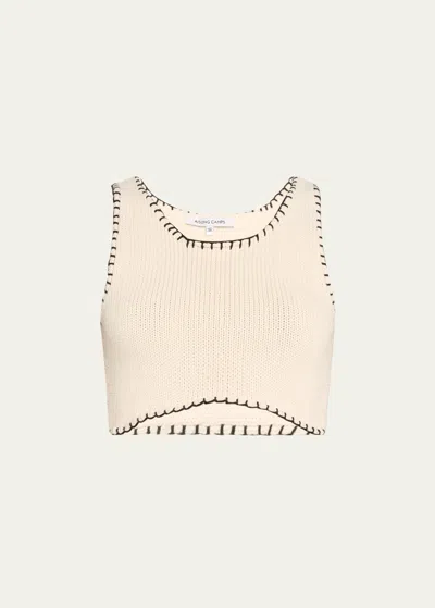 Aisling Camps Blanket Stitch Crop Top In Ivory W Black