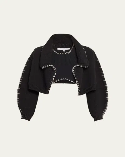 Aisling Camps Blanket Stitch Knit Bolero In Black W/ Ivory