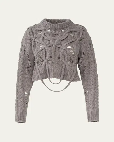 Aisling Camps Briar Deconstructed Cable Knit Crop Sweater In Gray