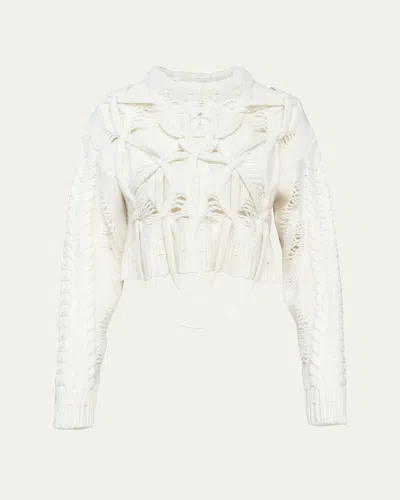 Aisling Camps Briar Deconstructed Cable Knit Crop Sweater In White