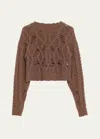 Aisling Camps Distress Crop Cable Wool Cashmere Sweater In Brown