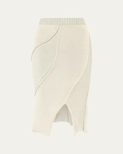 Aisling Camps Eddy Diagonal Knit Slit Skirt In White