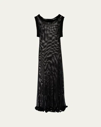 Aisling Camps Wave Boatneck Mesh-knit Maxi Dress In Black