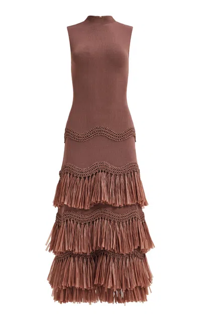 Aje Adiere Knit Midi Dress In Brown