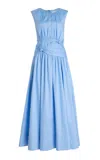 Aje Agatha Knot-waist Cotton Midi Dress In Blue