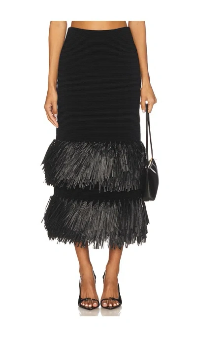Aje Agave Knit Raffia Midi Skirt In Black