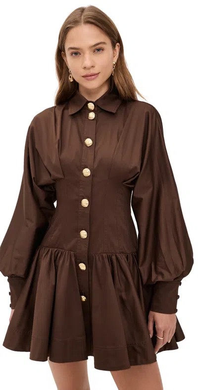Aje Alexa Long Sleeve Mini Dress Chocolate In Brown
