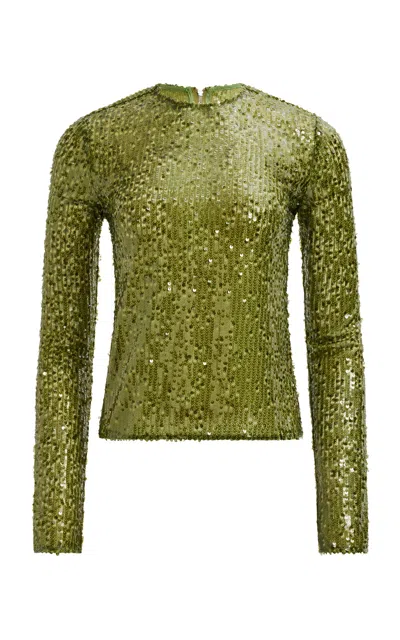 Aje Althira Sequined Long-sleeved Top In Green