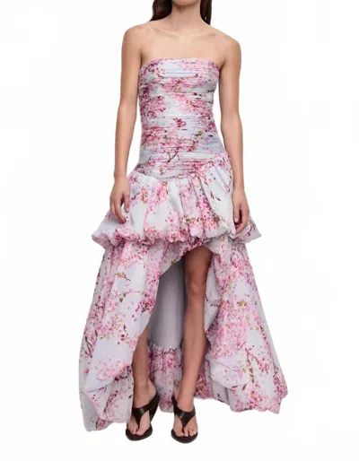Aje Ambrose Pleated Bodice Floral Print Gown In Cherry Blossom In Pink