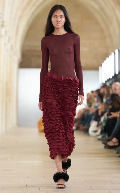 Aje Amelie Sheer Knit Top In Red