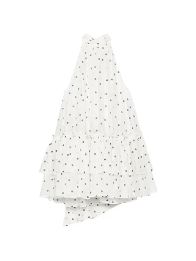 Aje Amily Tiered Polka-dot Lyocell-blend Mini Dress In White