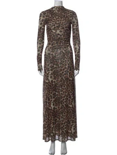 Pre-owned Aje Animal Print Long Dress In Brown