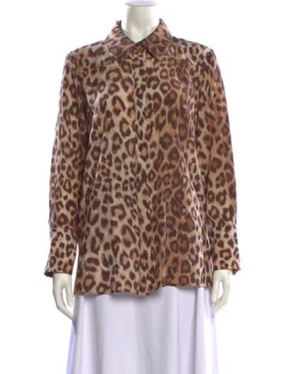 Pre-owned Aje Animal Print Long Sleeve Button-up Top In Multi