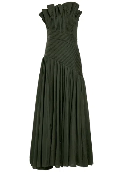 Aje Aquiline Pleated Woven Gown In Green