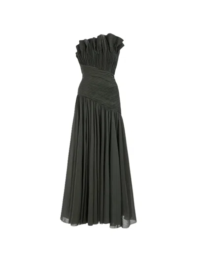 Aje Aquiline Strapless Fanned Gown In Gray