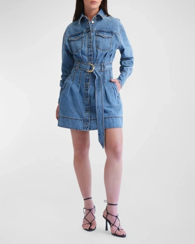 Aje Aradia Belted Denim Mini Dress In Classic Wash