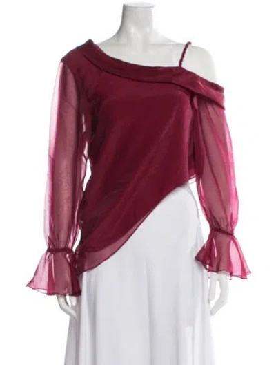 Pre-owned Aje Asymmetrical Long Sleeve Blouse In Burgundy