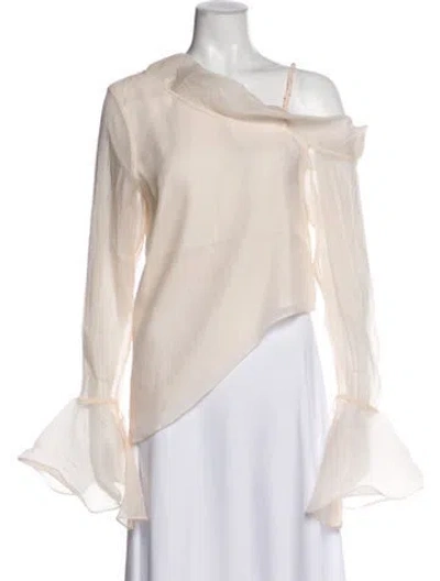 Pre-owned Aje Asymmetrical Long Sleeve Blouse In Neutrals