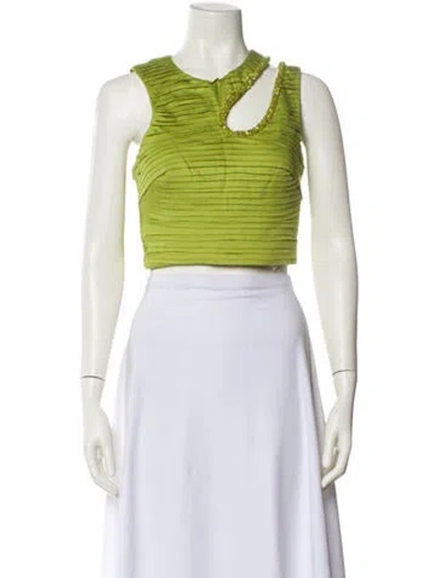 Pre-owned Aje Asymmetrical Sleeveless Crop Top In Green