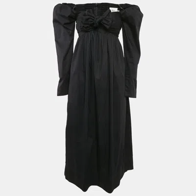 Aje Black Cotton Bow Detail Off-shoulder Midi Dress