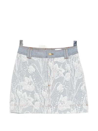 Aje Blossom Laced Denim Mini Skirt In Gray