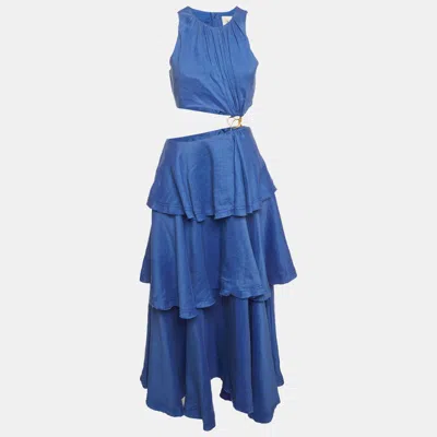 Aje Blue Linen Blend Wave Cut Out Midi Dress