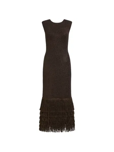Aje Breeze Fringed Metallic Knitted Midi Dress In Brown