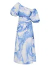 Aje Cadence Ruched One-shoulder Midi Dress In Blue