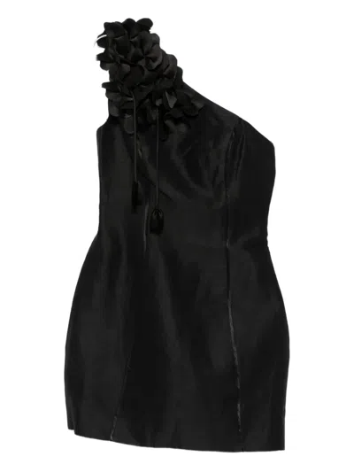 Aje Camille Floral-appliqué One-shoulder Mini Dress In Black
