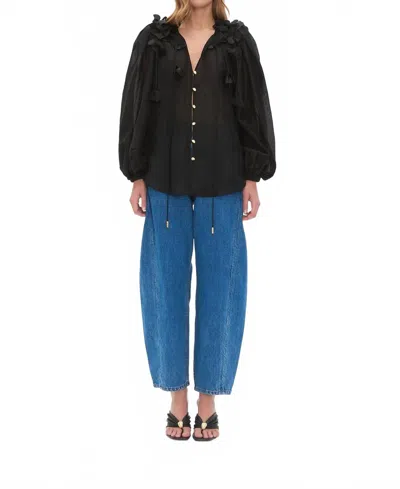 Aje Camille Flower Blouse In Black