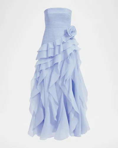 Aje Canyon Strapless Tiered Ruffle Gown In Cloud Blue
