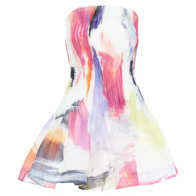 Aje Celestial White Multicolor Abstract Paint Print Pleated Mini Dress Uk4 Xxs