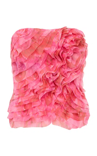 Aje Charmed Strapless Ruffled Bustier Top In Misty Rose