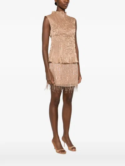 Aje Chloe Crinkled Sleeveless Top In Brown
