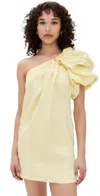 Aje Cira One-shoulder Embellished Draped Linen-blend Mini Dress In Lemon