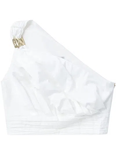 Aje Clarity One-shoulder Crop Top In White