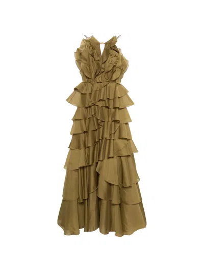 Aje Cleo Gown Dress In Green