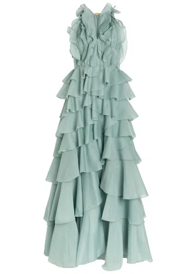 Aje Cleo Ruffled Chiffon Gown In Blue