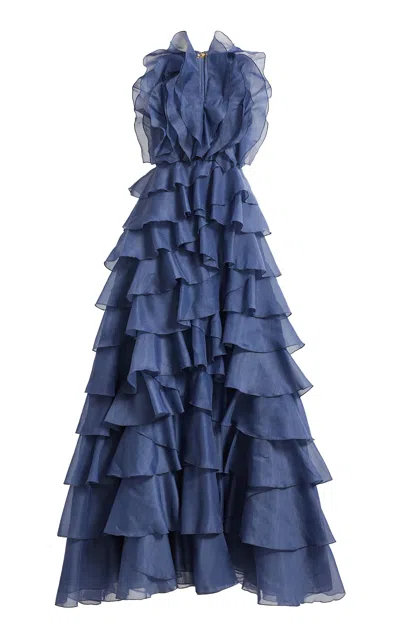 Aje Cleo Ruffled Gown - In Blue