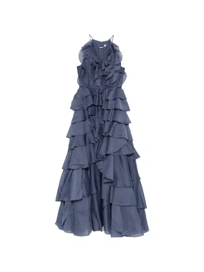 Aje Cleo Ruffled Tiered Organza Gown In Blue