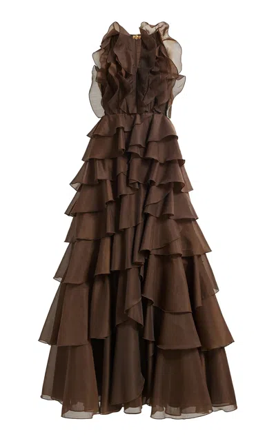 Aje Cleo Ruffled Gown - In Brown