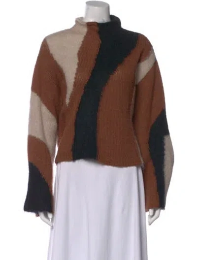 Pre-owned Aje Colorblock Pattern Mock Neck Top In Neutral