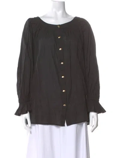 Pre-owned Aje Crew Neck Long Sleeve Blouse In Gray
