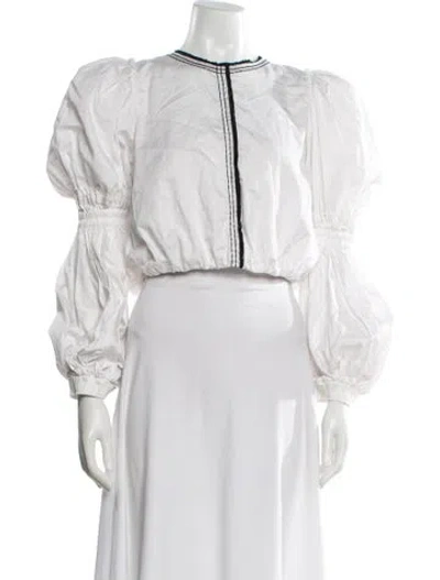 Pre-owned Aje Crew Neck Long Sleeve Top In White