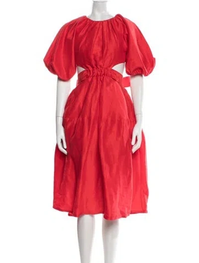 Pre-owned Aje Crew Neck Midi Length Dress In Red