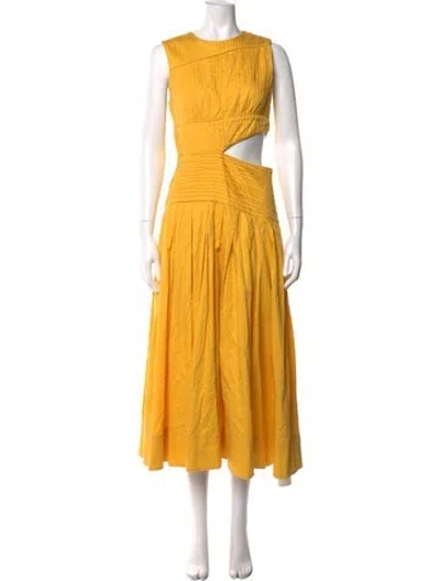 Pre-owned Aje Crew Neck Midi Length Dress In Yellow